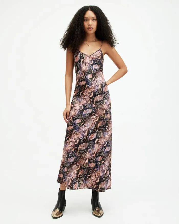 Bryony Tahoe Midi Slip Dress Tan Brown Women AllSaints Dresses