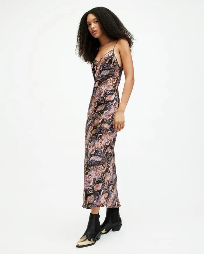 Bryony Tahoe Midi Slip Dress Tan Brown Women AllSaints Dresses