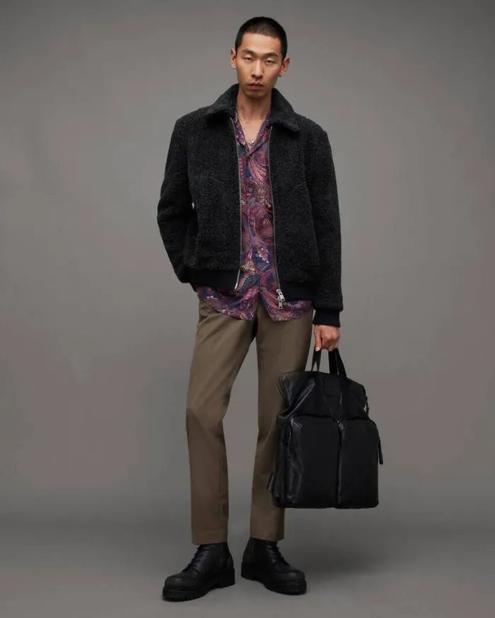 Buzz Teddy Textured Bomber Jacket Cinder Marl Men AllSaints Jackets and Coats Buzz Teddy Textured Bomber Jacket Cinder Marl Men AllSaints Jackets and Coats