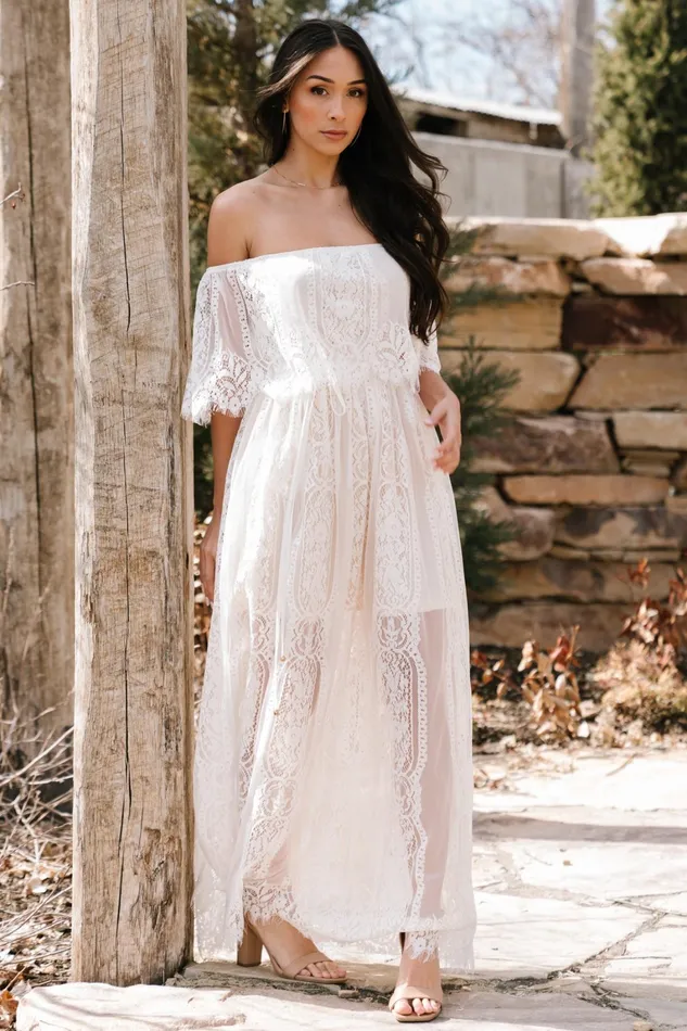 Caroline Lace Maxi Dress Off White Women Baltic Born Bridal