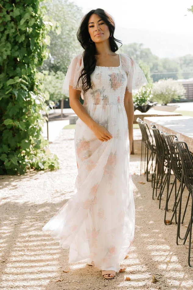 Cassandra Tulle Maxi Dress White Multi Women Baltic Born Bridal