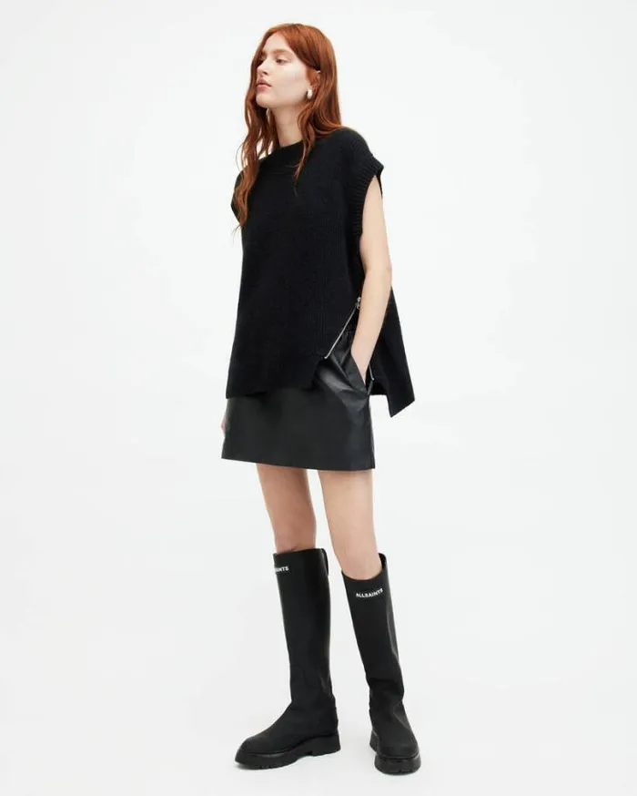 Castel Asymmetric Zip Tank Top Black Women AllSaints Sweaters