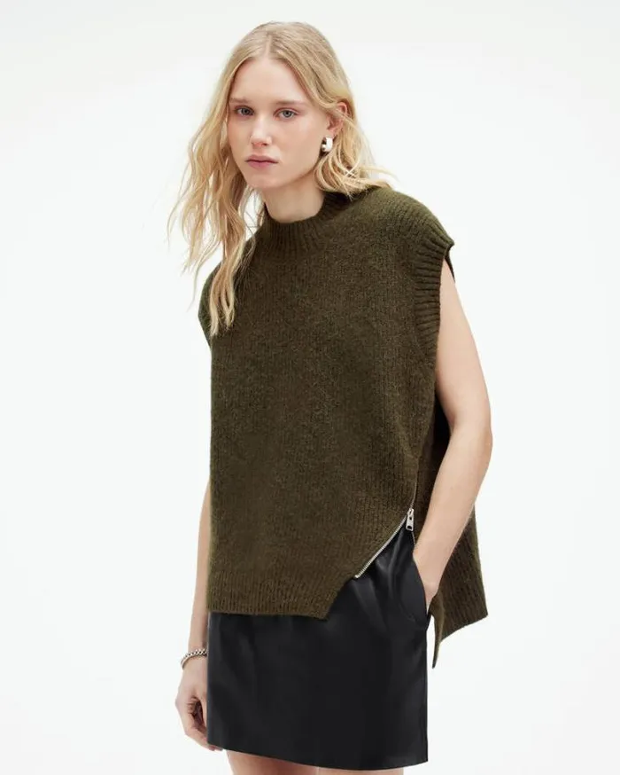 Castel Sleeveless Knitted Tank Top Khaki Green Women AllSaints Tops and Shirts