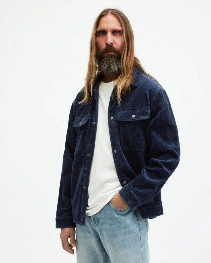 Castleford Corduroy Relaxed Overshirt Starry Blue Men AllSaints Shirts