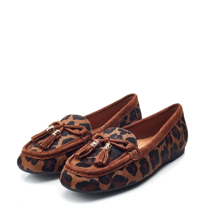 Casual Shoes Women Moda In Pelle Famina Dark Leopard Print Pony