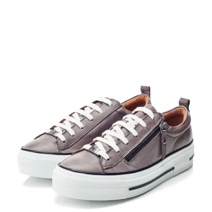 Casual Trainers Women Moda In Pelle Filician Dark Grey Leather