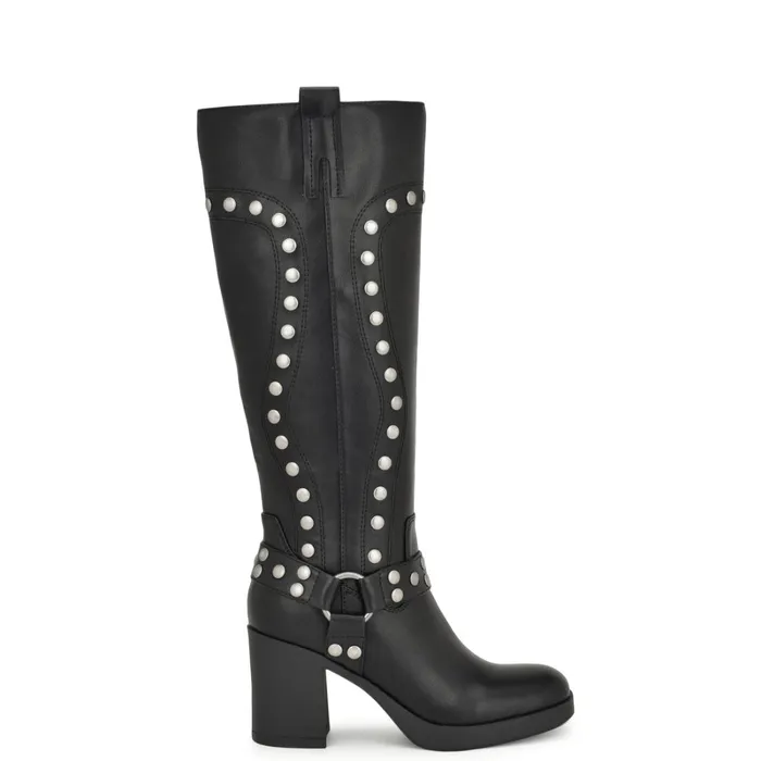 Cert Heeled Moto Boots Black Women Nine West Boots and Booties