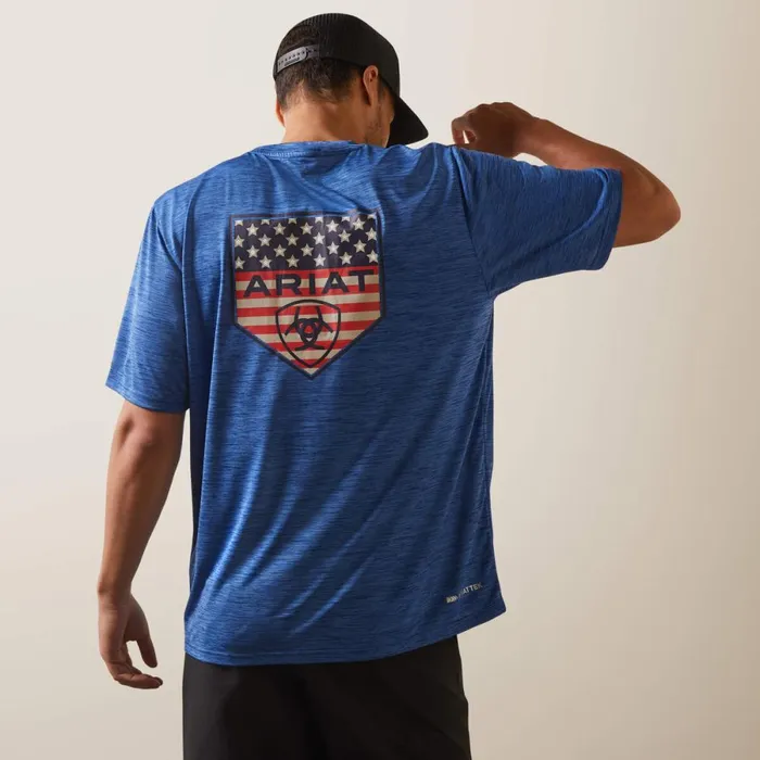 Charger Ariat Proud Shield TShirt Monaco Blue Men Ariat TShirts and Polos