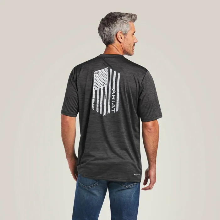 Charger Vertical Flag Tee Charcoal Men Ariat TShirts and Polos
