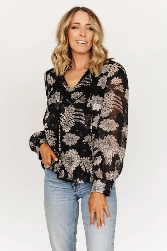 Charlotte Tie Blouse Black Cream Women Baltic Born Blouses Shirts