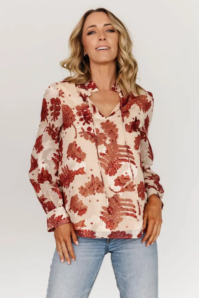 Charlotte Tie Blouse Cream Rust Women Baltic Born Blouses Shirts