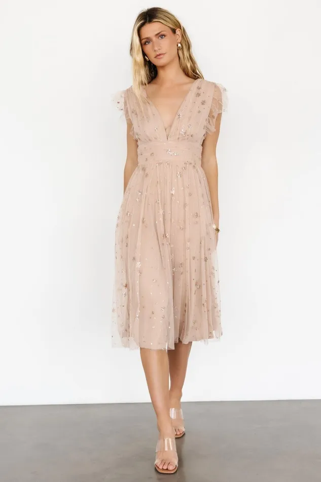 Chiara Shimmer Midi Dress Natural Blush Women Baltic Born Embellished Sequin