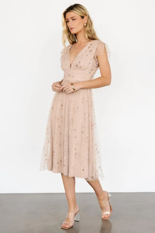 Chiara Shimmer Midi Dress Natural Blush Women Baltic Born Embellished Sequin Chiara Shimmer Midi Dress Natural Blush Women Baltic Born Embellished Sequin