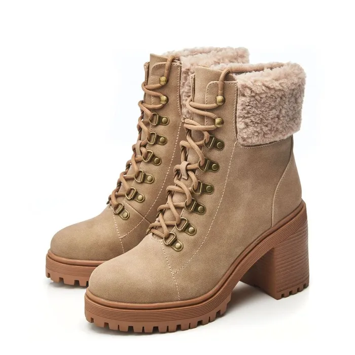 Chunky Boots Women Moda In Pelle Arrya Taupe Protauras