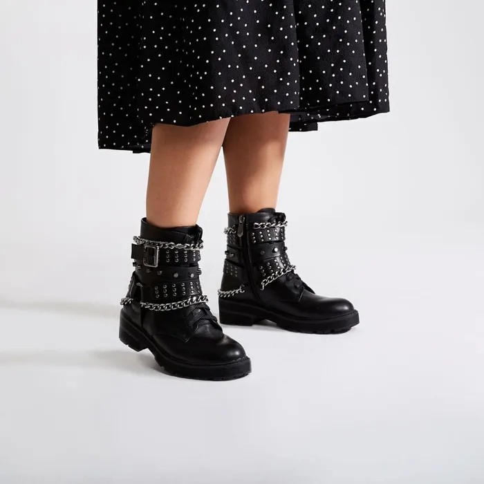 Chunky Boots Women Moda In Pelle Benetcha Black Porvair