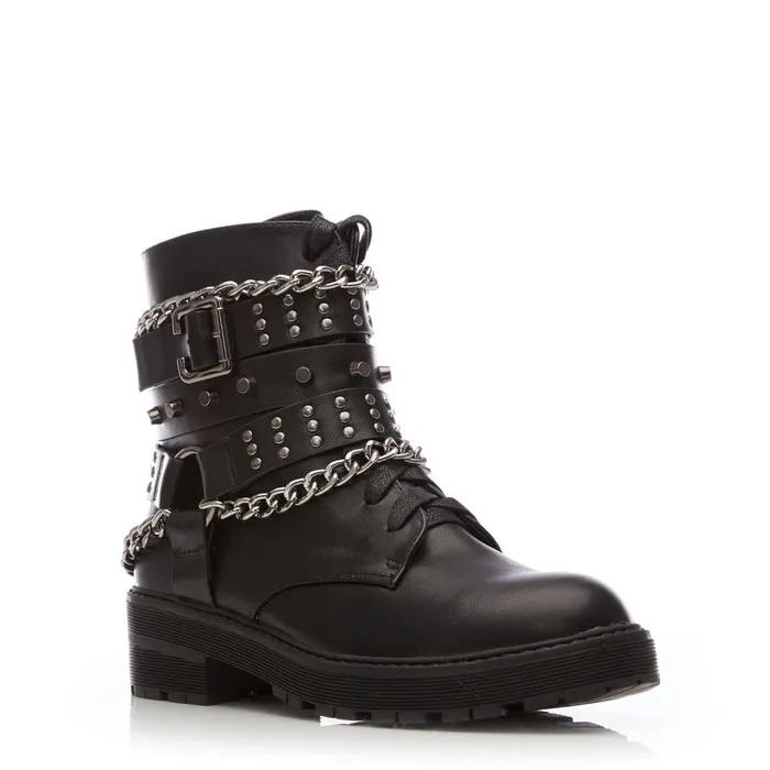 Chunky Boots Women Moda In Pelle Benetcha Black Porvair