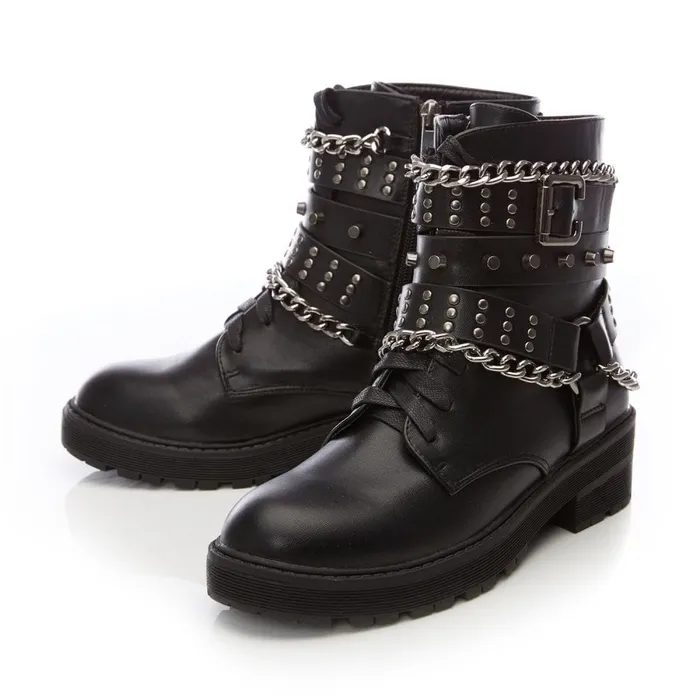 Chunky Boots Women Moda In Pelle Benetcha Black Porvair