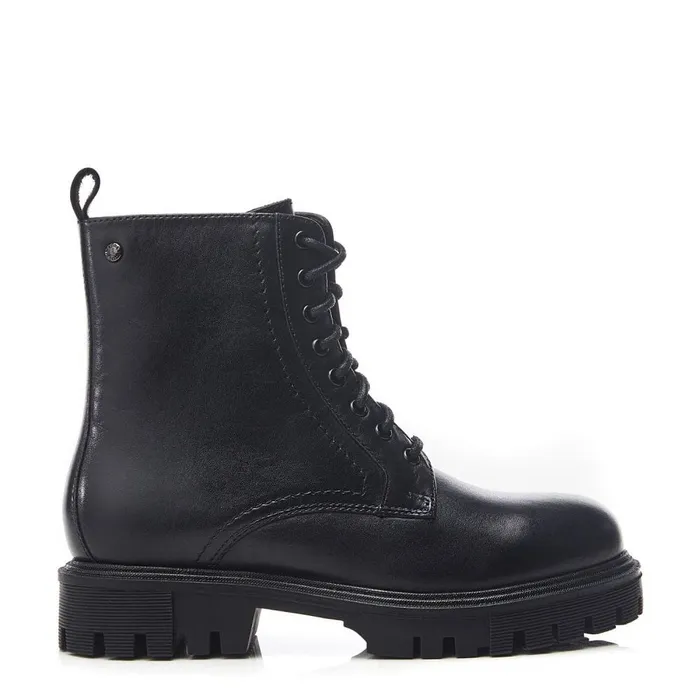 Chunky Boots Women Moda In Pelle Presses Black Leather