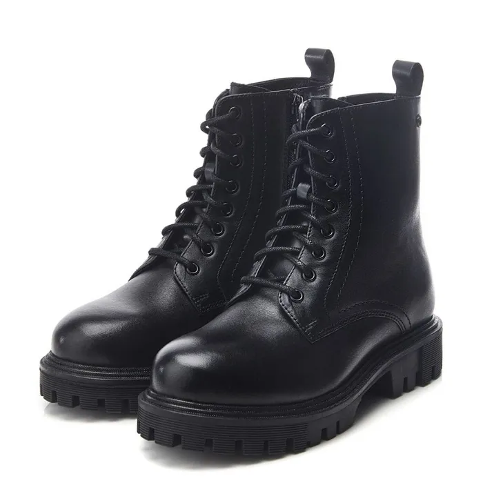 Chunky Boots Women Moda In Pelle Presses Black Leather