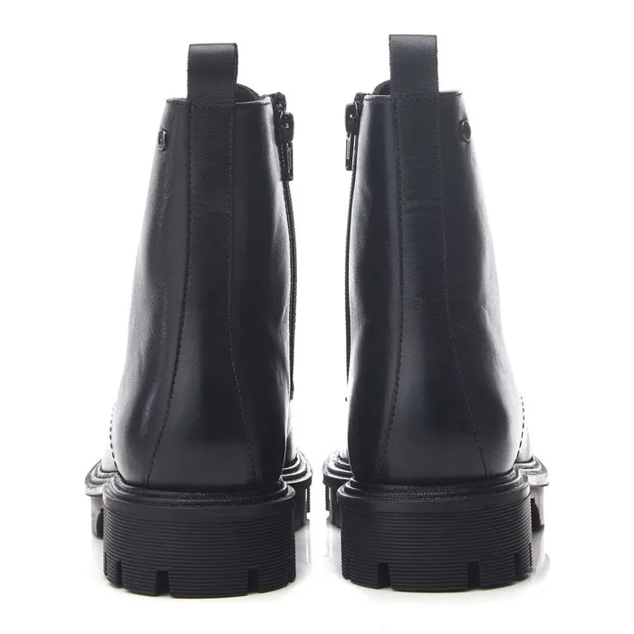 Chunky Boots Women Moda In Pelle Presses Black Leather