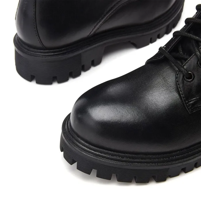 Chunky Boots Women Moda In Pelle Presses Black Leather