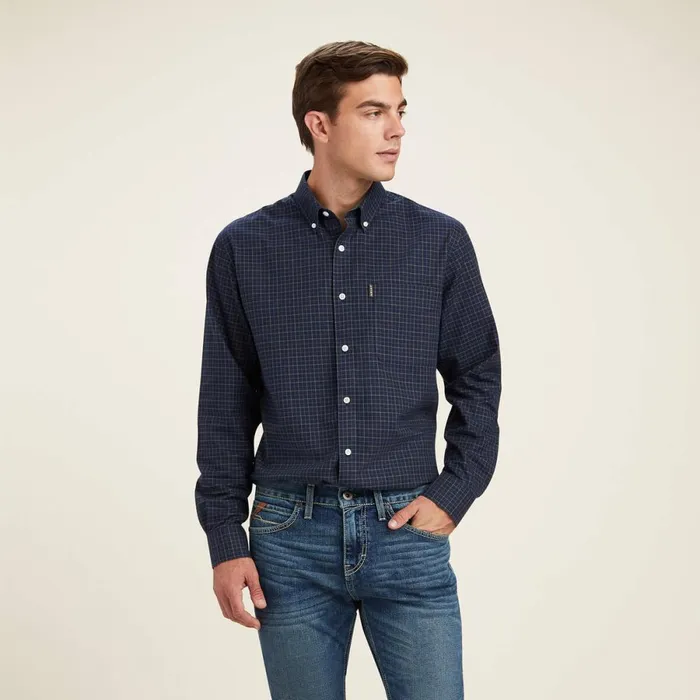 Clement Shirt Navy Tattersall Men Ariat Button Down Shirts