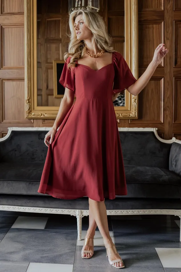 Colette Sweetheart Midi Dress Terracotta Women Baltic Born Wedding Guest