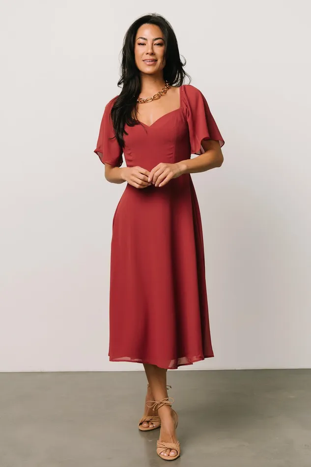 Colette Sweetheart Midi Dress Terracotta Women Baltic Born Wedding Guest Colette Sweetheart Midi Dress Terracotta Women Baltic Born Wedding Guest