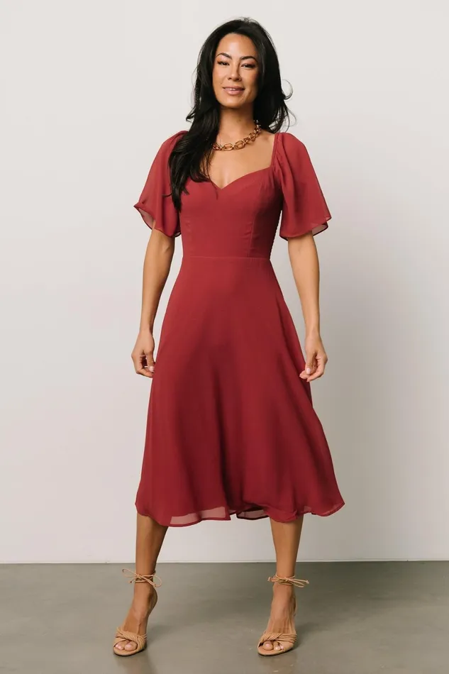 Colette Sweetheart Midi Dress Terracotta Women Baltic Born Wedding Guest Colette Sweetheart Midi Dress Terracotta Women Baltic Born Wedding Guest