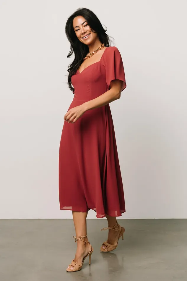 Colette Sweetheart Midi Dress Terracotta Women Baltic Born Wedding Guest Colette Sweetheart Midi Dress Terracotta Women Baltic Born Wedding Guest