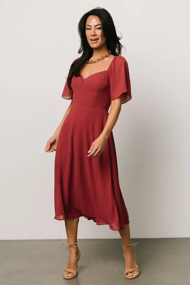 Colette Sweetheart Midi Dress Terracotta Women Baltic Born Wedding Guest Colette Sweetheart Midi Dress Terracotta Women Baltic Born Wedding Guest