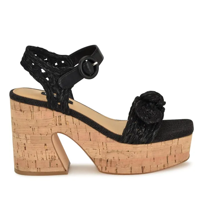 Comiele Platform Sandals Black Raffia Women Nine West High Heels
