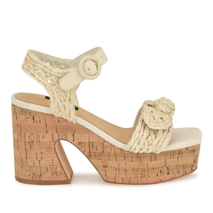 Comiele Platform Sandals Chic Cream Raffia Women Nine West High Heels