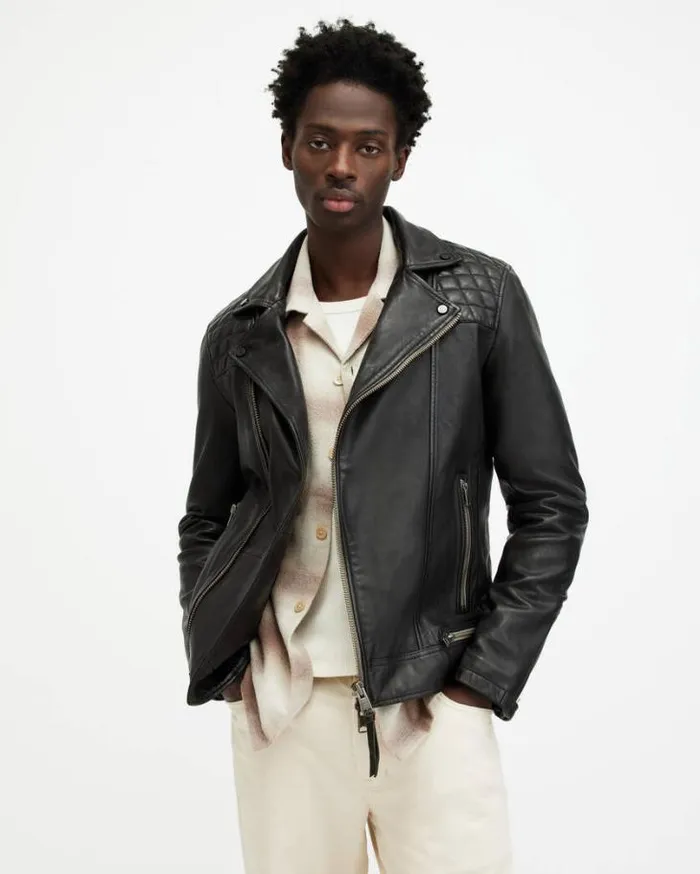 Conroy Crinkled Leather Biker Jacket Ink Navy Men AllSaints Leather Jackets