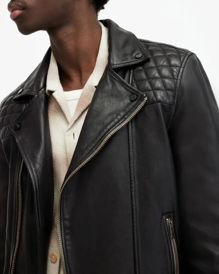 Conroy Crinkled Leather Biker Jacket Ink Navy Men AllSaints Leather Jackets