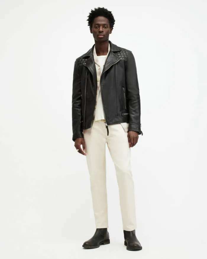 Conroy Crinkled Leather Biker Jacket Ink Navy Men AllSaints Leather Jackets