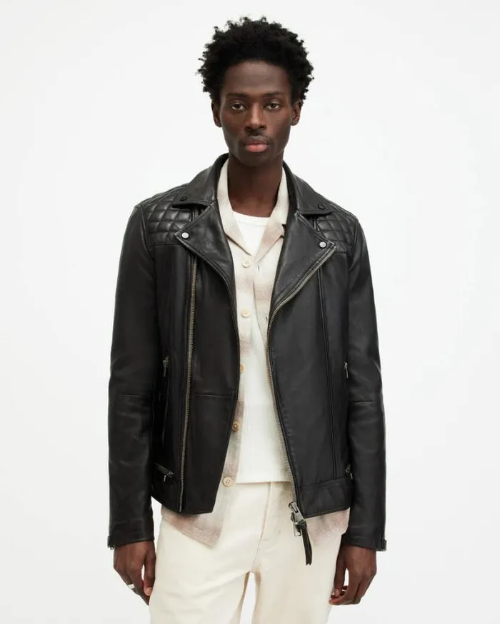 Conroy Crinkled Leather Biker Jacket Ink Navy Men AllSaints Leather Jackets
