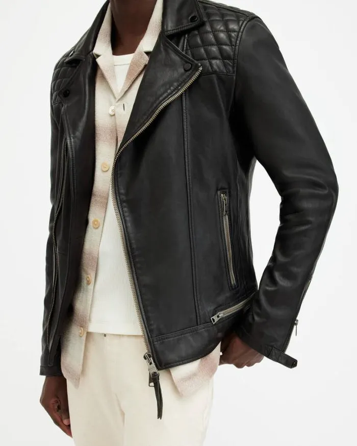 Conroy Crinkled Leather Biker Jacket Ink Navy Men AllSaints Leather Jackets
