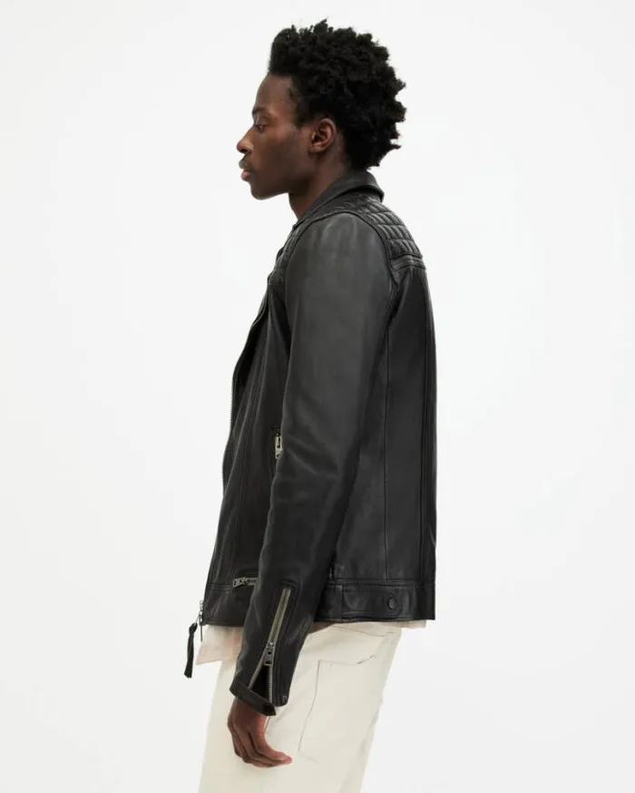 Conroy Crinkled Leather Biker Jacket Ink Navy Men AllSaints Leather Jackets