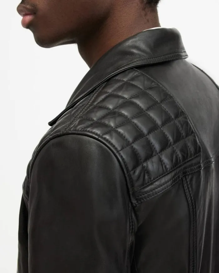 Conroy Crinkled Leather Biker Jacket Ink Navy Men AllSaints Leather Jackets