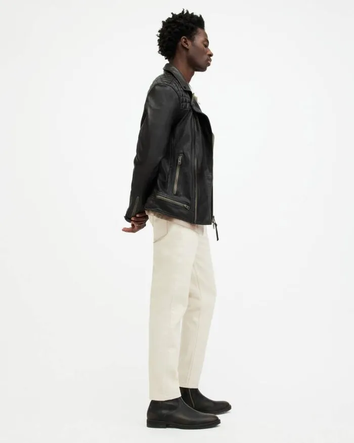 Conroy Crinkled Leather Biker Jacket Ink Navy Men AllSaints Leather Jackets