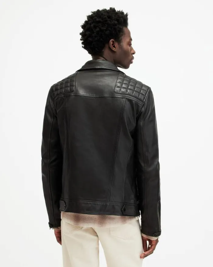 Conroy Crinkled Leather Biker Jacket Ink Navy Men AllSaints Leather Jackets