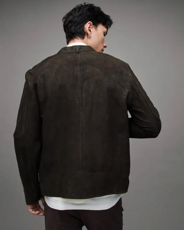 Cora Suede Snap Back Collar Jacket Anthracite Grey Men AllSaints Jackets and Coats Cora Suede Snap Back Collar Jacket Anthracite Grey Men AllSaints Jackets and Coats