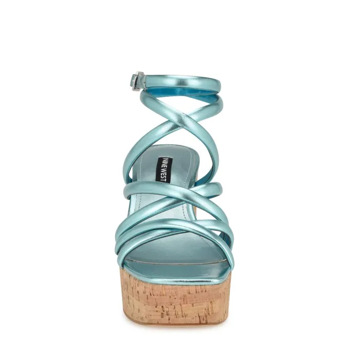 Corke Platform Wedge Strappy Sandals Light Blue Women Nine West Sandals Corke Platform Wedge Strappy Sandals Light Blue Women Nine West Sandals