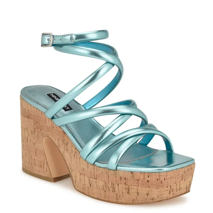 Corke Platform Wedge Strappy Sandals Light Blue Women Nine West Wedges Corke Platform Wedge Strappy Sandals Light Blue Women Nine West Wedges