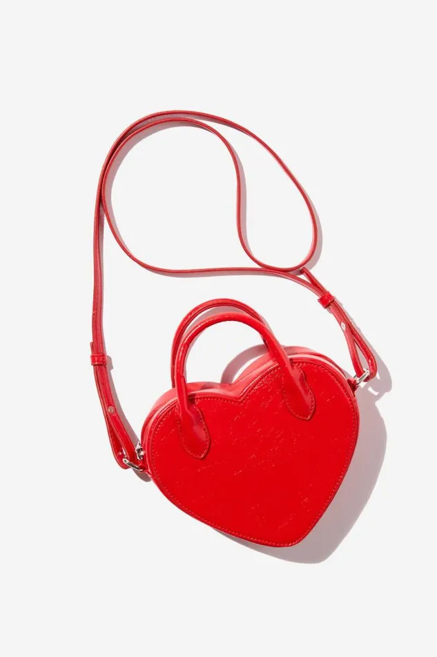 Cotton On BagsandBagCharms Heart To Heart Crossbody Bag Red Crinkle 8211 Women