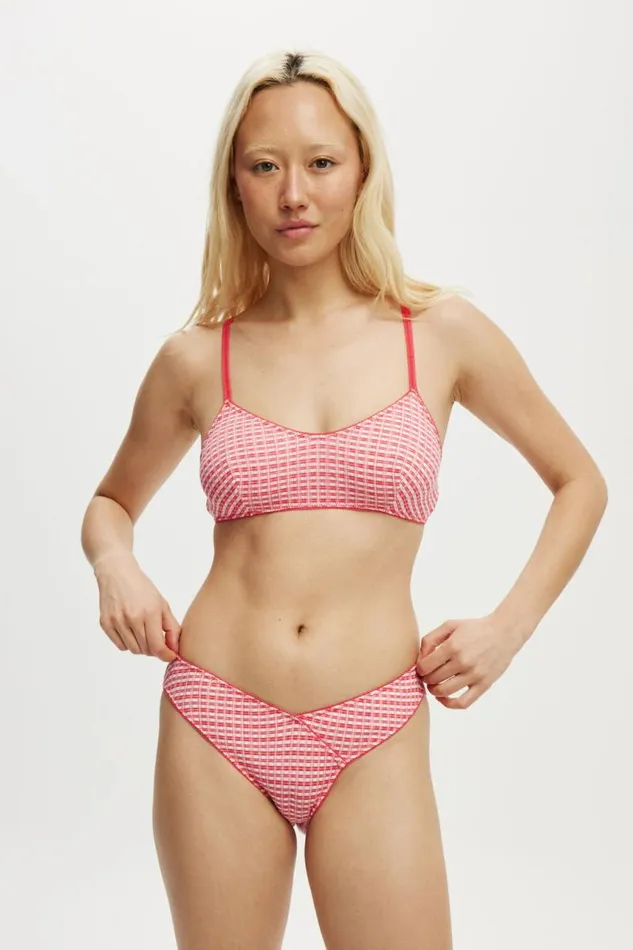 Cotton On Bras Organic Cotton Pointelle Bralette Lola Check Redpink 8211 Women