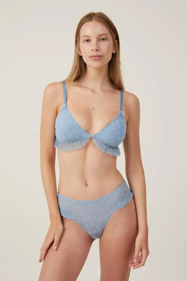 Cotton On Bras Sasha Flocking Mesh Bralette Summit Sky Daisy 8211 Women