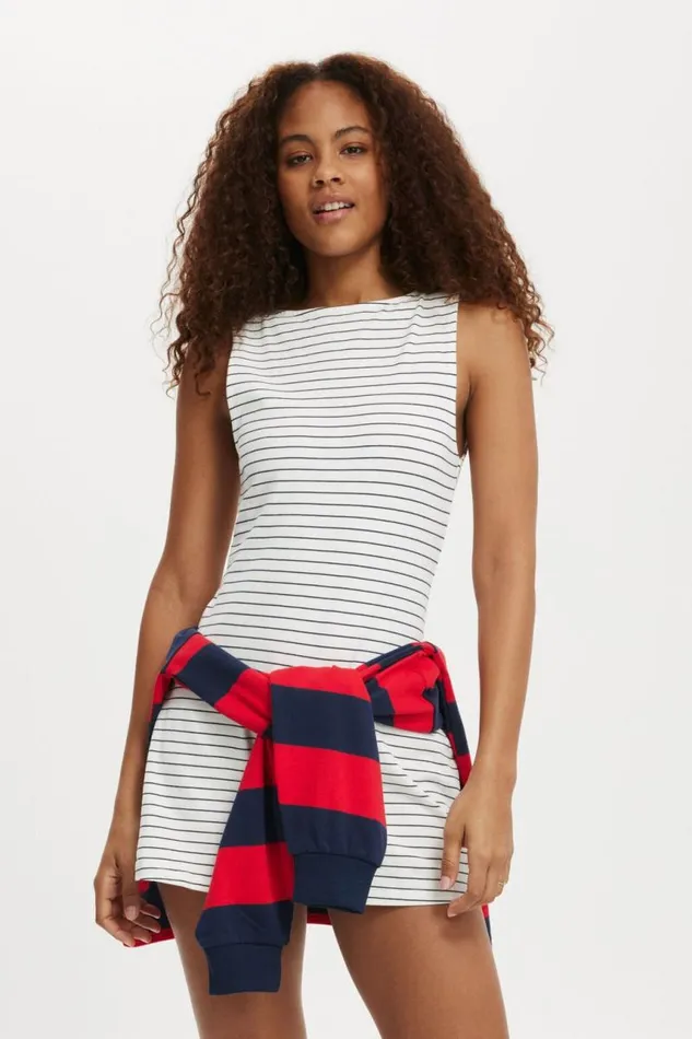 Cotton On Dresses Bella Boat Neck Mini Dress Classic Stripe Gardenia 8211 Women