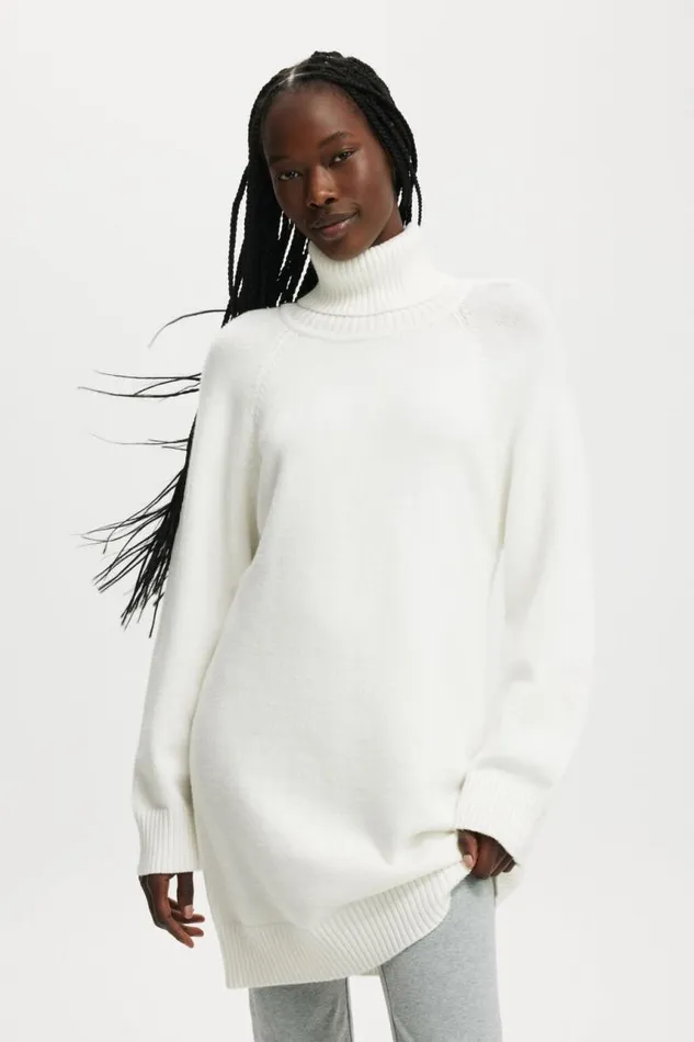 Cotton On Dresses Lux Roll Neck Knit Mini Dress White 8211 Women